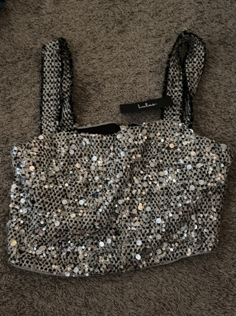 Lulu's Silver Sequin Cropped Tank